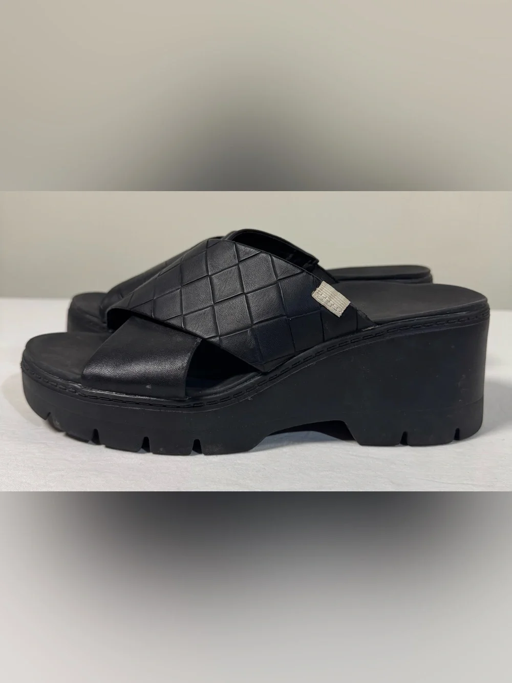 Dr scholls Black platform‎ slides sandals checkin high criss cross women’s 8.5